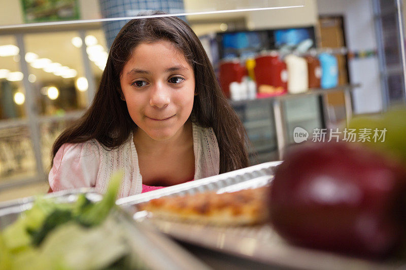 中学生在午餐排队时选择健康/不健康食品